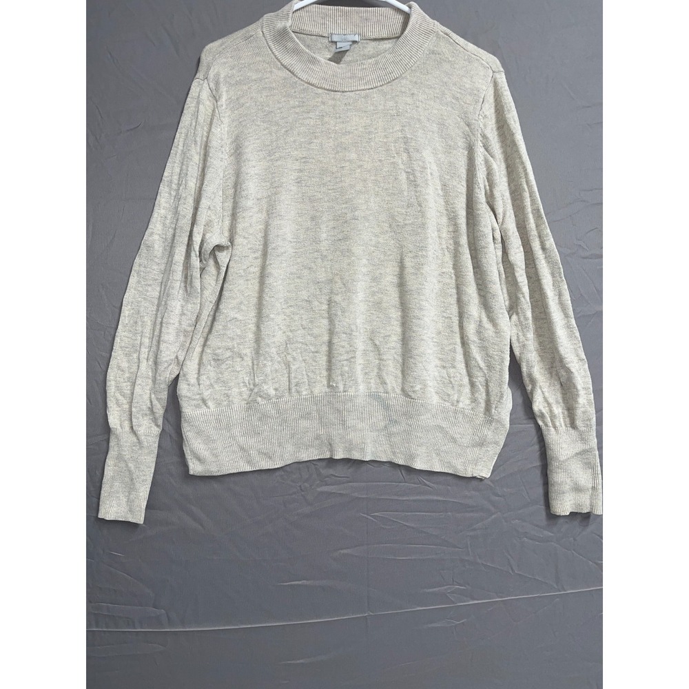 H&M Sweater Womens XL Gray Viscose Tight Knit Ribbed Trim Drop Shoulder Casual